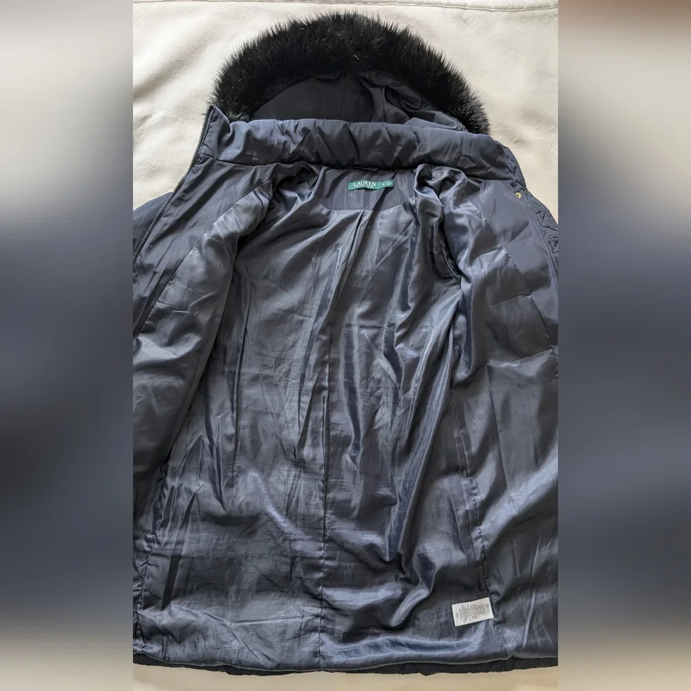 Lauren Ralph Lauren Women's Down Parka Coat Hooded Zip Front Navy Blue Size S - Picture 8 of 16